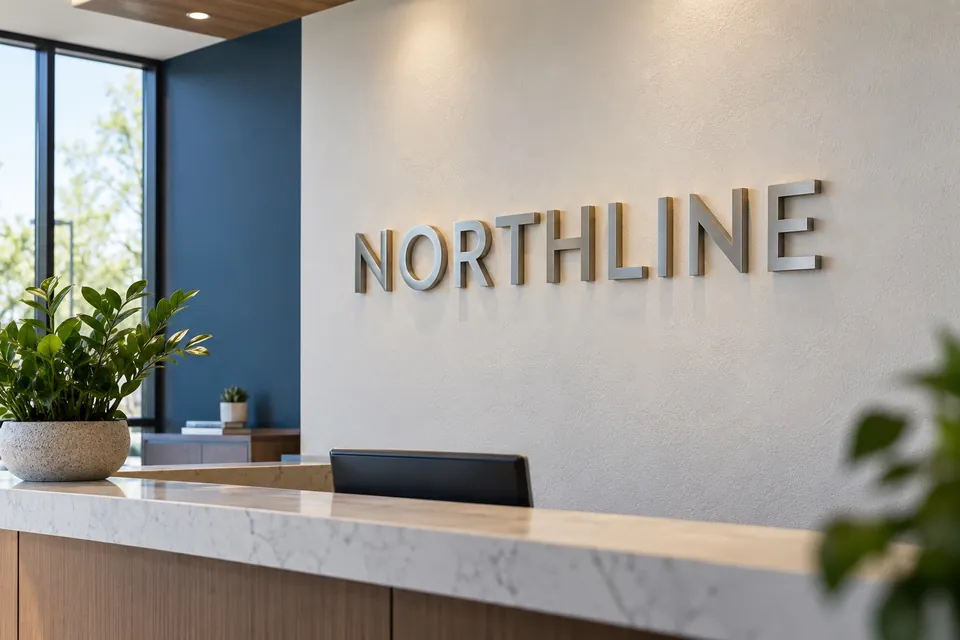 High Point Indoor Signs — dimensional logo lettering in a reception area