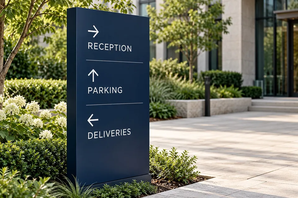 Wallburg Business Signs — directional panel for reception, parking and deliveries