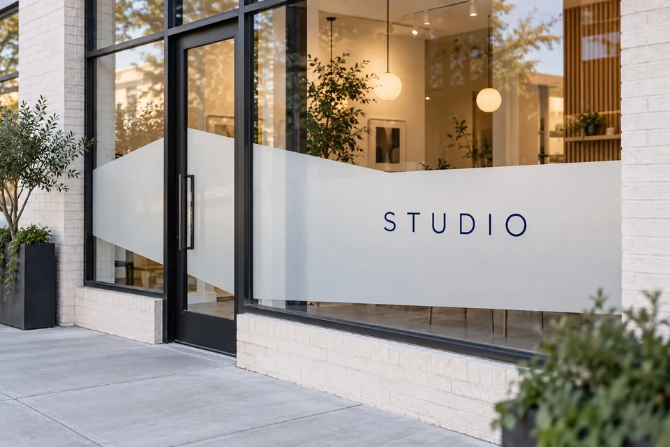High Point Vinyl Signs — frosted window vinyl with simple business lettering